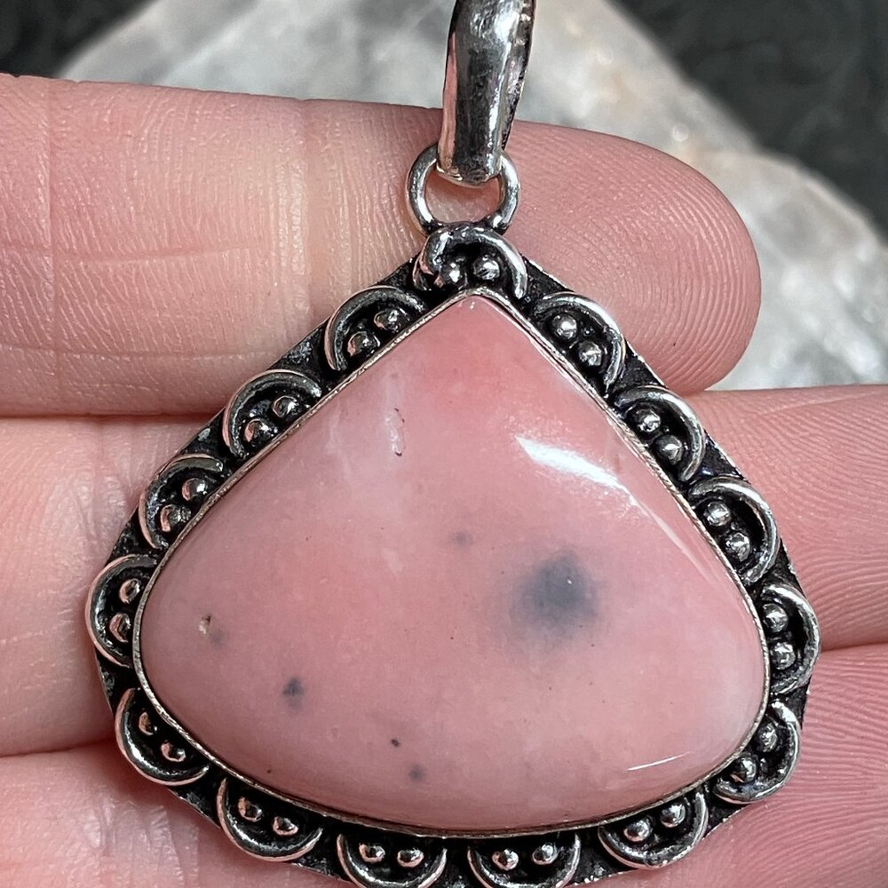 Triangular Dendritic Pink Opal Pendant Crystal St… - image 3